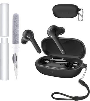 silicone protective case for Anker Soundcore Life P2 earbuds - durable and eco-friendly toergy earphone cover with precise holes and charging compatibility - shock-proof, comfortable touch,black