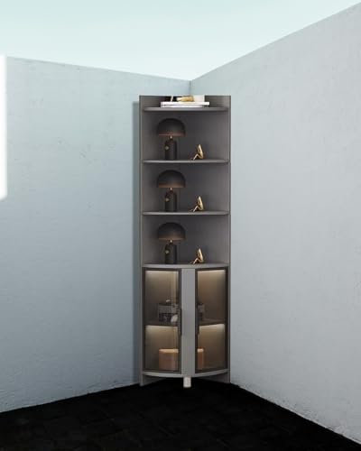 ENHEN Glasvitrine Eckvitrine mit Offenem Deckel und Glastüren, Moderne Vitrine für Wohnzimmer oder Laden – Klarglas, Mehrschichtplatte(Grey+Black,50cm/20in Width)