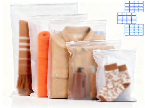 sturiz 40pcs 5 Size Reusable Zip Lock Bags for Clothes Plastic Large Ziplock Bags Frosted Travel Storage Bags Waterproof No Holes Hospital Bag Organiser Pouches for Clothes,Shoes,Cosmetics,Suitcase