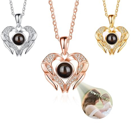 Ehihas Personalisierte Foto Projektion Halskette Memorial Geschenk Einzigartige Erinnerung benutzerdefinierte Schmuck HD Bild für geliebte Menschen Keepsake Design Anhänger (Geflügelter Wächter)