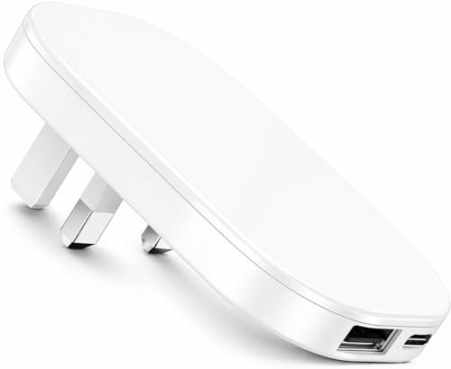 Ultra Slim 30W USB Wall Charger Plug UK Foldable Fast Charging Adapter, Dual Port USB-A + USB-C, Compact Travel Charger for iPhone, iPad, Samsung, Laptop, Nintendo Switch (White)