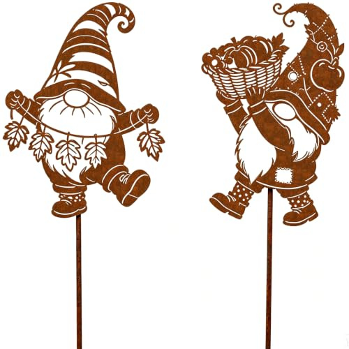Ljevandria Rost Gartenstecker HerbstZwerg Herbstdeko Innen Draußen Rostoptik Metall Wichtel Gartendeko Outdoor Wetterfeste Fall Decor für Garten Deko Terrasse Balkon Blumentopf Geschenk Erntedank