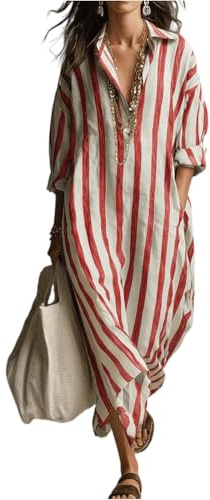 Hemdkleid Damen Lang Sommerkleid Damen Leicht Und Luftig Strandkleid Tunika Kleid Halbarm Maxikleid Elegant Kleider Mit Knöpfen Shirtkleid Sommer Maxi Hemdblusenkleid A Linie Sommerkleider