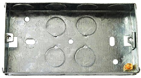 Merriway BH04063 47mm (1.7/8 inch) Depth Double 2-Gang Metal Flush Mount Back Pattress Box , Grey