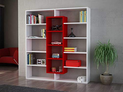 moebel17 Ample Bücherregal in Weiß, Regal mit Ablagen, Wandregal Standregal mit vielen Ablagen, Aktenregal Aufbewahrungsregal im Büro, Regal für Wohnzimmer, Arbeitszimmer 125 x 135,7 x 22 cm, 0646