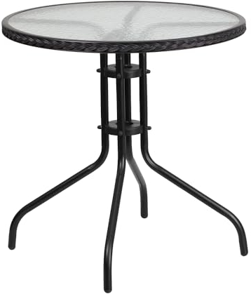 Flash Furniture 28RD Mesa de Cristal con Borde, Parte Superior Transparente/ratán Negro, Redonda de 28 Pulgadas