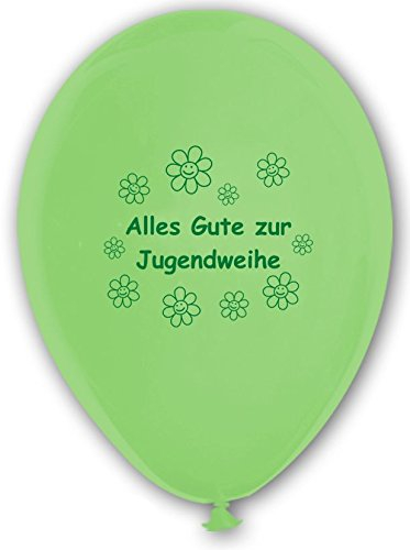 10 Luftballons Alles Gute zur Jugendweihe, HELLGRÜN und WEIß, ca. 30 cm Durchmesser