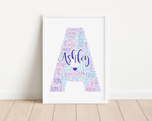 Violet Grace Personalised Letter Name Initial Word Art Print - Girls, Boys Any Name Bedroom Decor Wall Art Picture Poster Sign - A5, A4, A3 Prints & Framed