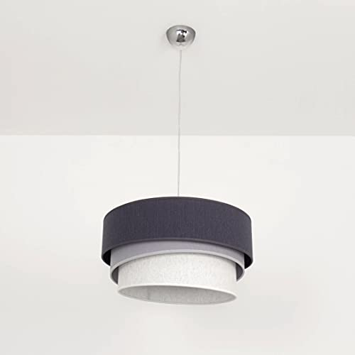 Licht-Erlebnisse Pendelleuchte Stylische Grau Stoff rund Ø45cm Modern FELICITA Wohnzimmer Schlafzimmer Lampe