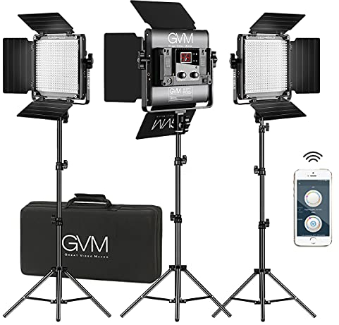 GVM 480 LED Videoleuchte Panel mit Stativ, 3er Pack Fotografie licht 13000Lux/0,5m, Bi-Color 2300K–6800K Foto Studio Dauerlicht für Video YouTube Konferenzlicht Streaming Film CRI97+ APP-Steuerung