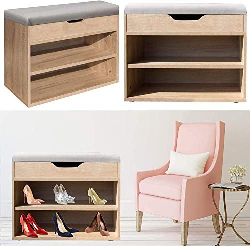 Gr8 Home Wooden Ottoman Shoes Storage Rack Bench Padded Grey Seat Cabinet Cupboard Stool Stand