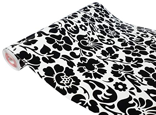 DecoMeister Vinilo Adhesivo Decorativo Patrón Flores Blancas Negras Papel Autoadhesivo Para Pared Muebles Armarios Mesas Lámina Para Forrar Decoración Para Hogar En Rollo 45 x 100 cm Por Metros