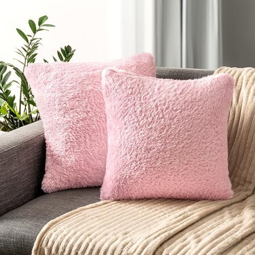PAVILIA Set di 2 federe per cuscino in peluche Sherpa, rosa cipria, morbide, decorative, a tinta unita, per divano e divano, 45,7 x 45,7 cm