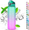 Auckpure Sport-Trinkflasche, 1 Liter, Wasserflasche mit Strohhalm, mit Marker, Öffnen mit einem Klick, geeignet für Fitnessstudio, Yoga, Camping, Radfahren und das Familienleben (Violett Grün)