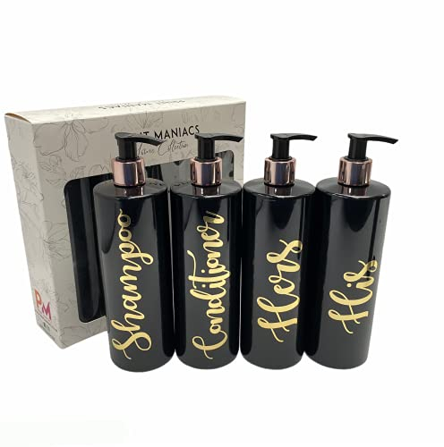 Print Maniacs Black Mrs Hinch Inspired Personalised 500ml Bottles Bathroom Lotion Kitchen Shampoo Conditioner Rose Gold Pump (Hand Wash Set) (Gold)