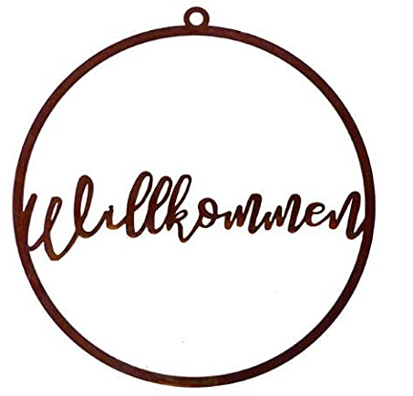 BADEKO Türschild Willkommen Edelrost Ø 350mm Schild Edelrostschild Tafel Hängedeko Türdeko Eingangsbereich Flurdeko Metalldeko Metallschild Vintageschild