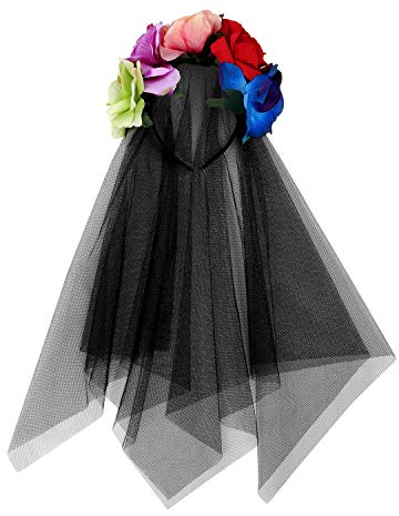 Halloween Schleier Schwarz Haarband mit Schleier und Rose Brautschleier Tag der Toten Kostümzubehör Kopfschmuck Blumenform Stirnband Prinzessin Haarreifen Geister Haarschmuck Party Karneval Hochzeit