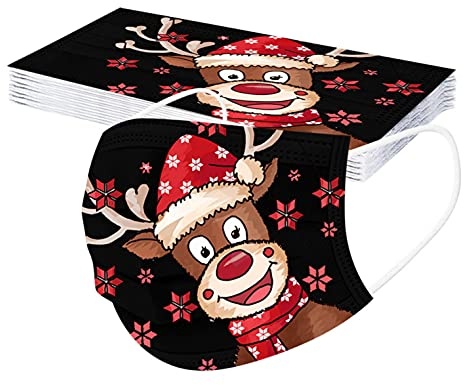 Lulupi 10 Stück Einweg Erwachsene Mundschutz mit Weihnachtsmotiv Mund und Nasenschutz Halstuch Maske Bedruckt Weihnachtsmaske Rentier Motiv Einmal MNS Mund-Tuch Staubdicht Tücher Bandana Schals