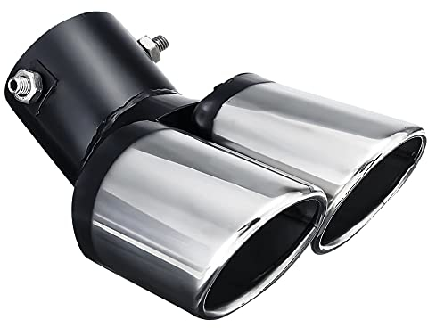 63mm Auspuffblende Doppelrohr, Universal Auspuffblende Gebogen Endrohr Chrom Auspuff Edelstahl Auspuffspitzen Auto Doppelendrohr Auspuffblende Endrohrblenden Doppelausgang Ovalmund Auspuffrohr
