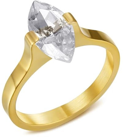 BOBIJOO Jewelry - Bague Solitaire Marquise bijou Femme Acier inoxydable Or Doré Plaqué - 58 (8 US), Doré or fin - Acier inoxydable 316