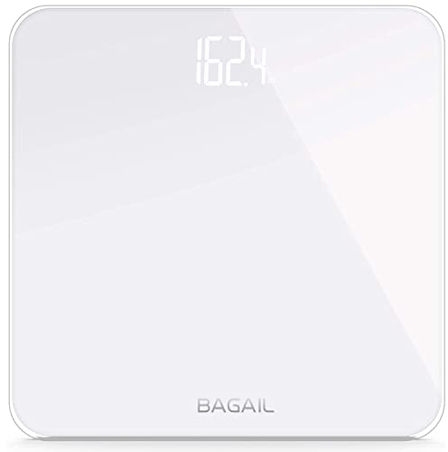 BAGAIL Digitale Personenwaage mit hochpräzisen Sensoren und gehärtetem Glas, besonders schlankes Design, Gewichtsanzeige (kg/lbs/Stone) – 15 Jahre Garantie
