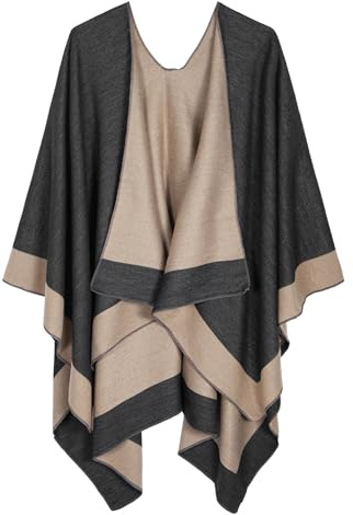 DiaryLook Women's Printed Shawl Wrap Fashionable Open Front Poncho CapeBeige/Black