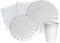 Ciao Kit Vajilla de Fiesta Flower Shape para 24 personas (112 pcs: 24 platos Ø23cm, 24 platos Ø18cm, 24 vasos 250ml, 40 servilletas 33x33cm) de papel compostable eco-friendly, blanco