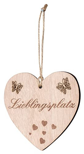 levandeo Lieblingsplatz Herz 10x9cm Birkenholz Holzherz Sprüche Zuhause Deko Holz Anhänger Love Geschenk Deko-Herz Holzdeko Wanddeko