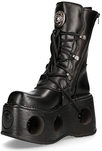 New Rock 373-S2 Metallic Schwarz Leder Stiefel Neptuno Plateau Gothic Schnalle - schwarz 36