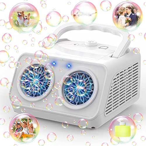 Panamalar Macchina per Bolle di Sapone Doppio Motore, 2 Modalità Automatico Soffiatore di Bolle per Bambini 20000+ Bolla/Min, Portatile Creatore di Bolla, 120ml Soluzione, Festa All'aperto Matrimonio