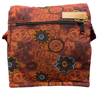Damen Baumwolle Umhängetasche Indische Ethno Stil Boho Maliprint Tasche Baumwolle satche l mit Klappe Bohemian Hippie (Ruggine)