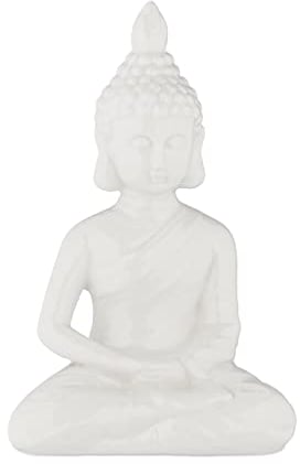 Relaxdays Buddha Figur sitzend, 17 cm hoch, Garten-Dekofigur, wetterfest & frostsicher, Dekoskulptur Wohnzimmer, weiß