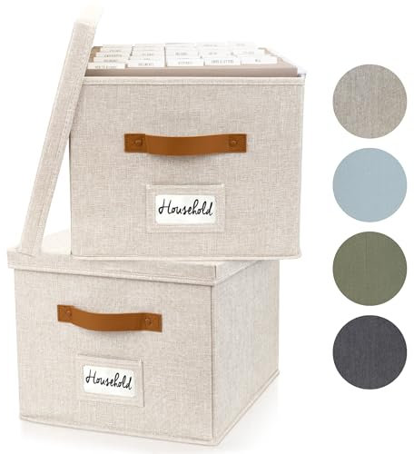 ZICOTO Decorative Ivory File Box Organizer Set of 2 - Collapsible Linen Cabinet for Easy Folder Storage - Store All Your Documents in Style