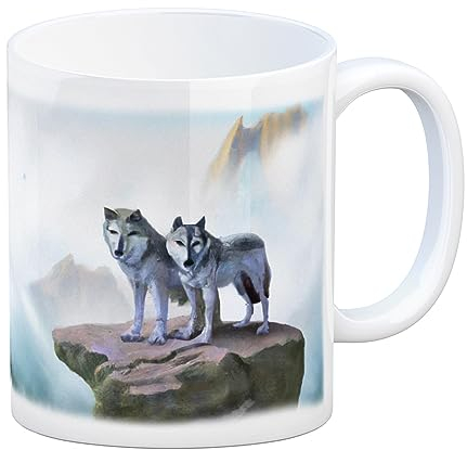 Wolf Kaffeebecher einzigartig für Wolf- und Naturliebhaber Wolf Tasse mystisch Kaffeetasse Wolfspaar cool