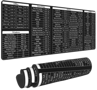 Mauspad für Computer, Büro, Powerpoint, Excel Word Shortcut-Tasten, 30 x 80 cm, große, verlängerte, rutschfeste Gummiunterseite, Mauspad mit genähten Kanten, Gaming-PC, Desktop, großes Mauspad