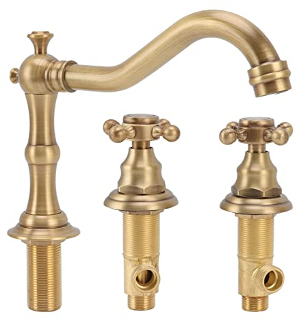 Robinet de Lavabo À 2 Poignées pour Salle de Bain - 3 Trous, Filetage G1/2, Cuivre, Esthétique et Étanche, Débit Rapide Sans Éclaboussures (Or)
