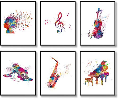 Klavier-Violine, Aquarell-Musik, Wandkunstdrucke, Musikinstrument, Kunst, Musiker, Geschenk, Heimdekoration, Musikposter, abstraktes musikalisches 11x14 Zoll (27.9x35.6cm) Ungerahmt