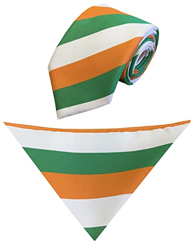 Herren-Krawatte und Einstecktuch mit irischer Flagge, gestreift, Orange, Grün, Weiß, Einheitsgröße