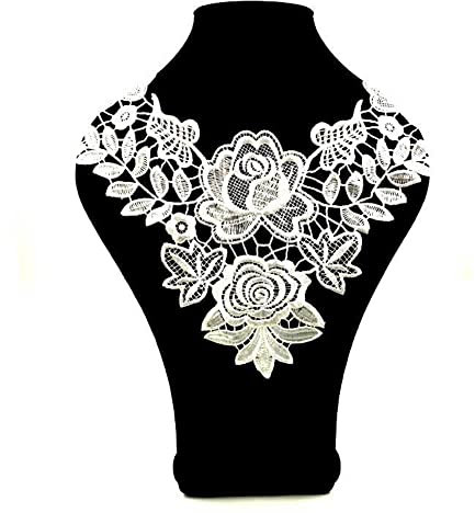 Wambere Stickerei Spitzenbesatz Häkelspitze Patch Spitzemotiv Applique Patches Einsatzkragen,Bestickte Blumen Spitze Kragen Applikation für Nähen Handwerk Kostüm Hochzeitskleid Brautkleid Deko,Weiss