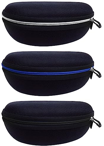 alladaga 3er Pack Reißverschluss-Etui für Brillen und Sonnenbrillen mit Karabinerhaken (Schwarz+Blau+Silber)…