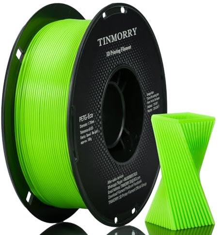 PETG Filament 1.75mm, TINMORRY Rapid PETG-Eco 3D Druck Filament, Kompatibel mit Bambu Lab/Creality K1C / FLASHFORGE Adventurer 5M /Anycubic Kobra 3 / QIDI FDM 3D Drucker, 1 KG 1 Spule, Fluo Grün