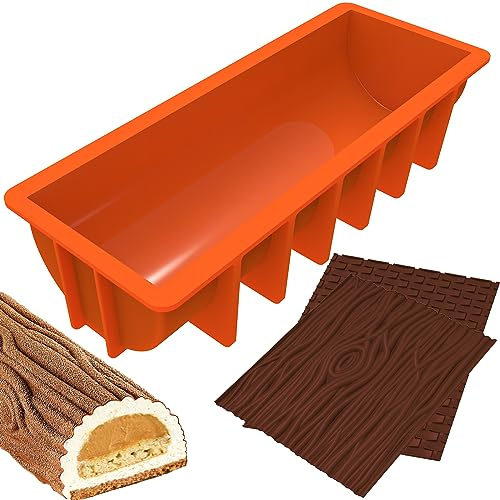webake Buche de Noel Backform Silikon mit 2 Stück Silikonmatte Kuchenform Silikonform Weihnachtskuchen, 32 x 13,2 x 7,5 cm