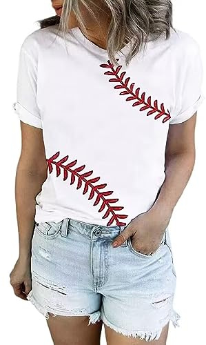 Baseball T Shirt for Women Rub Some Dirt On It Baseball Graphic Shirts Letter Printed Softball Tees Casual Sports Tops(X-Large, White)