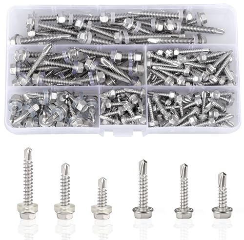 Roosea 165 Stück M4.2 M5.5 Selbstschneidende Schrauben Edelstahl Selbstschneidende Schrauben mit Dichtung Blechschrauben Selbstschneidend Set Edelstahl Sechskant Bohrschrauben mit Sechskantkopf