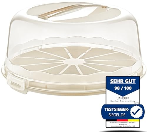 uandu Kuchen Transportbox rund, Tortentransportbox mit Haube und Griff. Box mit Deckel, Aufbewahrungsbox, Kuchenbehälter, Kuchenplatte, BPA Frei Tortenbehälter, Tortenbox, Tortenteller, Tortenhaube