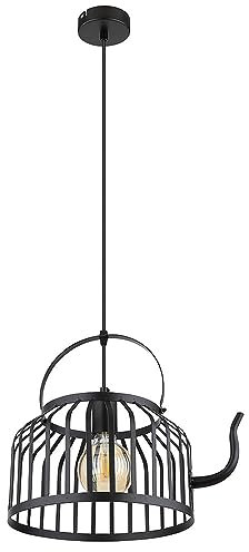 Globo LED Hängeleuchte dimmbar mit Fernbedienung Pendellampe Esszimmerleuchte Wohnzimmerlampe Küchenlampe, RGB Farbwechsel, Metallschirm Teekanne schwarz matt,8,5W 806lm warmweiß, H 120 cm