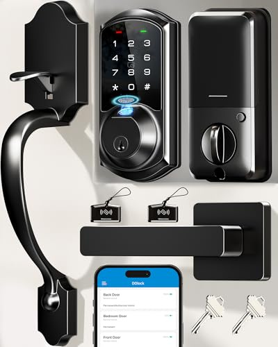 Veise VE07-H Fingerprint Smart Lock for Front Door Handle Set, Matte Black