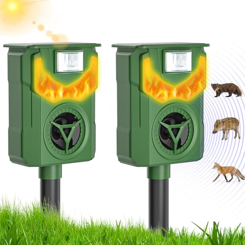 Glovios 2 Stück Katzenschreck Marderschreck Ultraschall Marderabwehr für Garten Garage Solar UBS LED Katzenabwehr wasserdicht Flammenlampe wirksam gegen Ratten Marder Wildschwein Waschbare Dachs Vögel