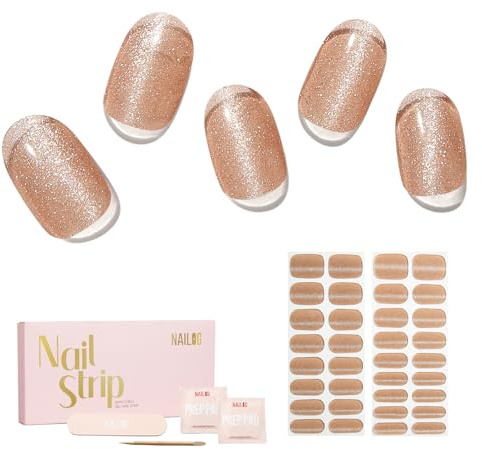 NAILOG Semi Cured Gel Nail Strips 34Pcs Gel Nail Stickers - Nude Gleam | 34 Strips In 17 Sizes, DIY Salon-Quality Gel Nails, Glossy, Long-Lasting, HEMA-Free, Vegan, Easy & Safe
