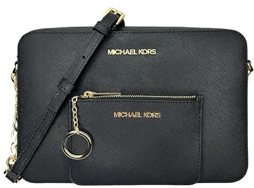 Michael Kors Jet Set Große Umhängetasche aus Saffiano-Leder mit passendem kleinem Münzfach mit Reißverschluss oben, Schwarz